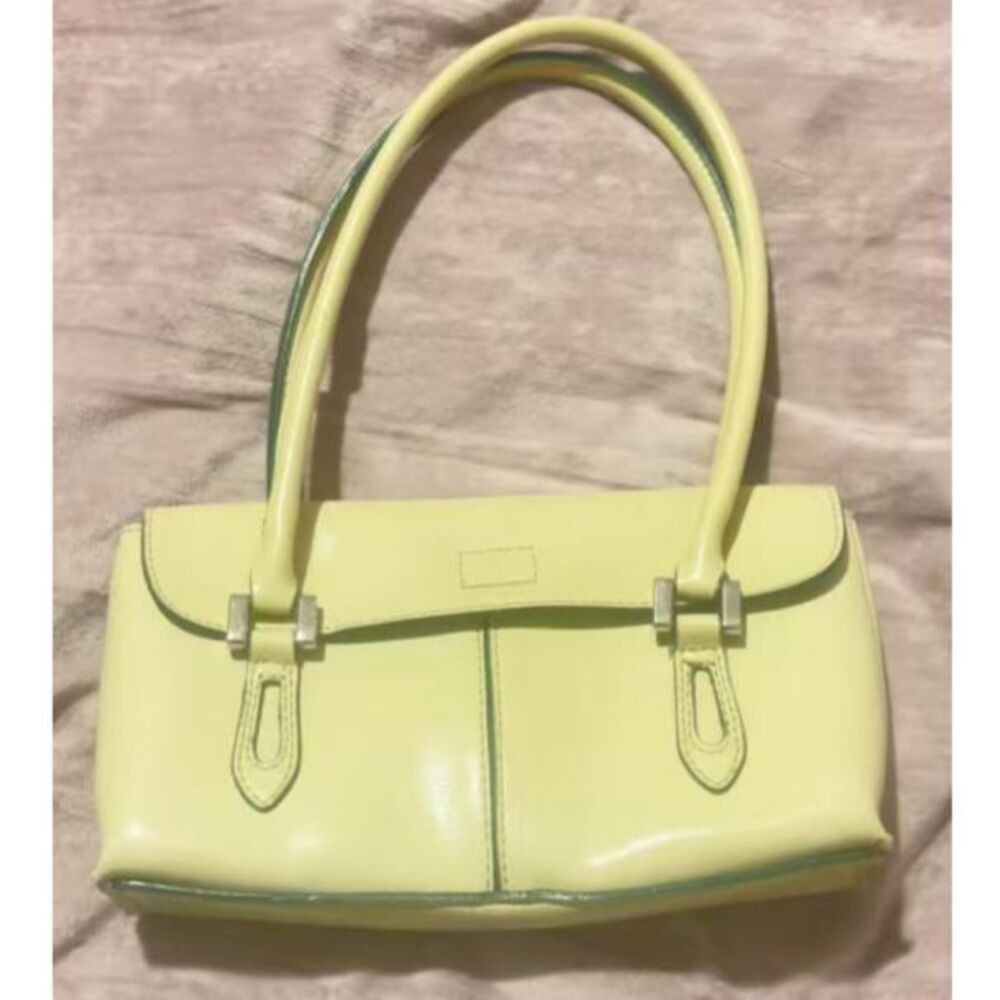 Vintage Emilie M. Lime Green Patent Baguette Shoulder Bag Y2K 90s